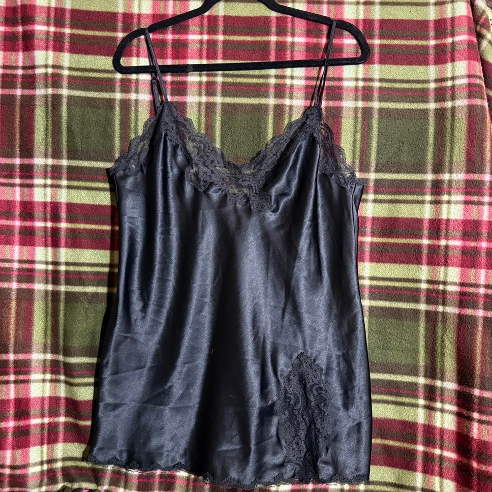 Victoria's Secret Black Satin Lace Cami Y2K Lingerie Top Coquette